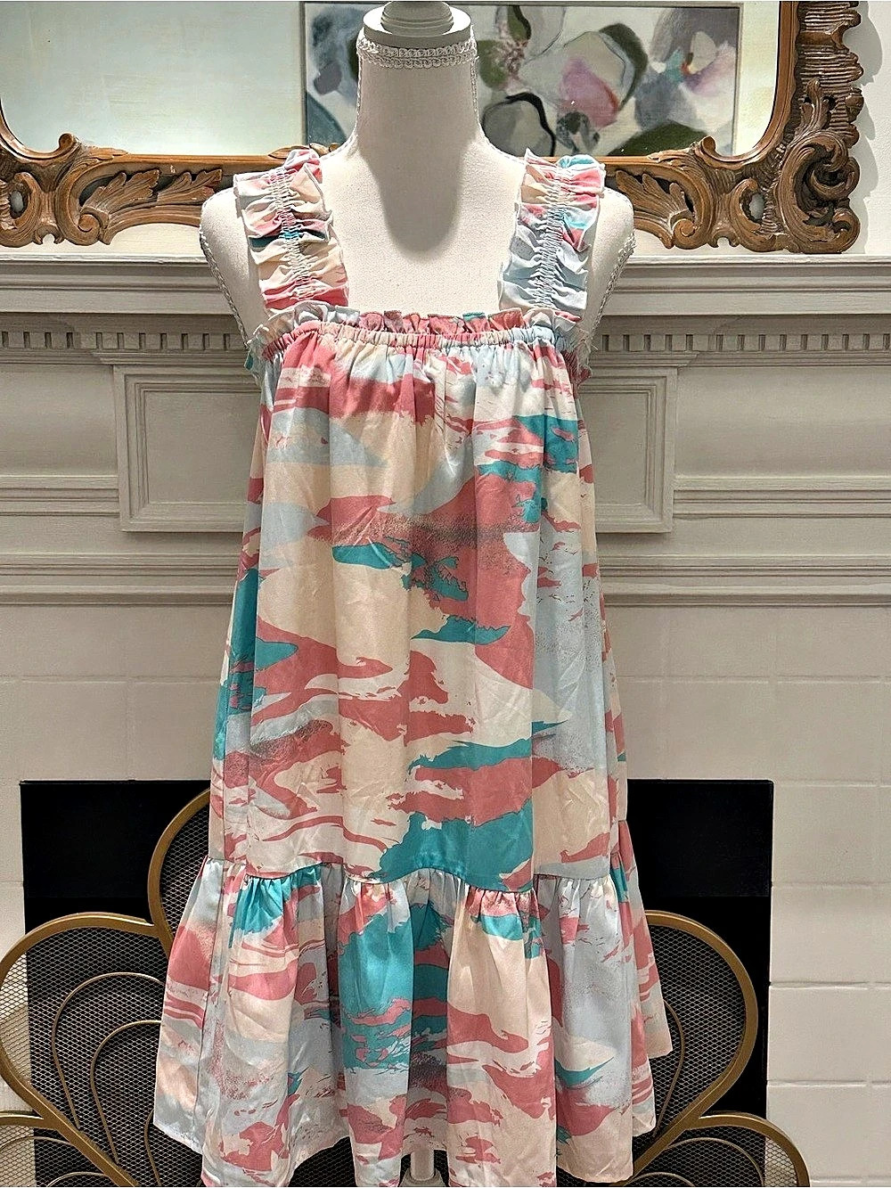 entro Abstract Ruffle Dress in Pink & Blue Size Small
